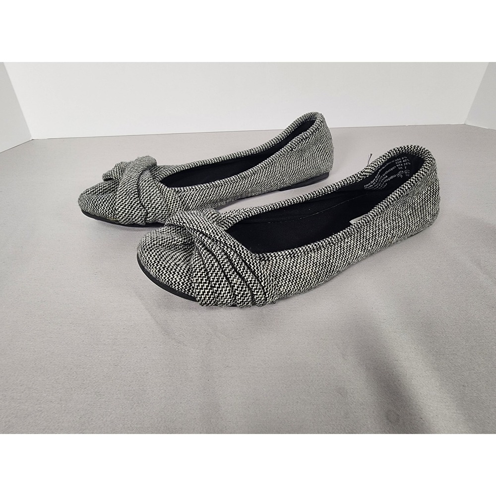 American Eagle Womens Chevron Knotted‎ Bow Ballet Flats Black White Size 8.5